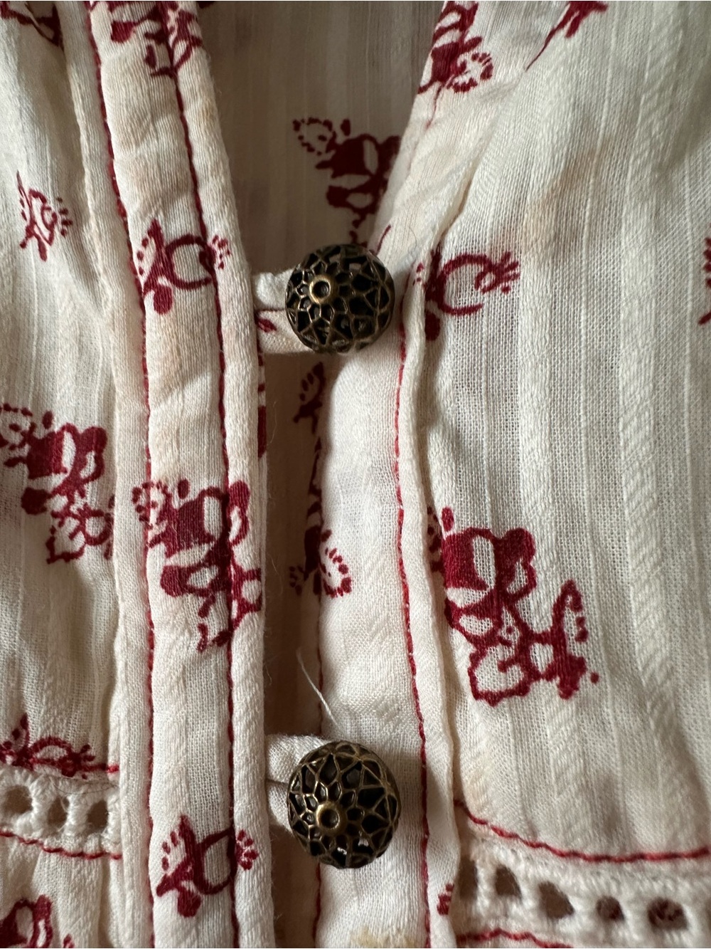 Pilcro Cream Peasant Top with Rust Floral Border - Picture 6 of 8